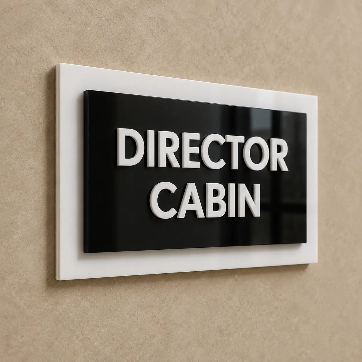 3-layer acrylic Director Cabin sign board, angled product view, without Braille dots