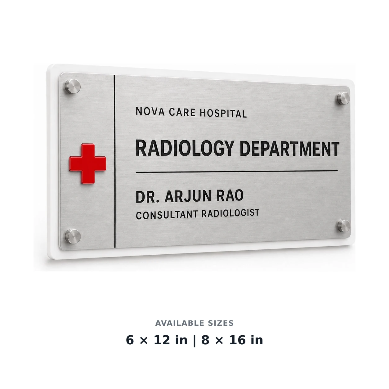Hospital Department & Doctor Name Plate | Brushed Silver – available size options
