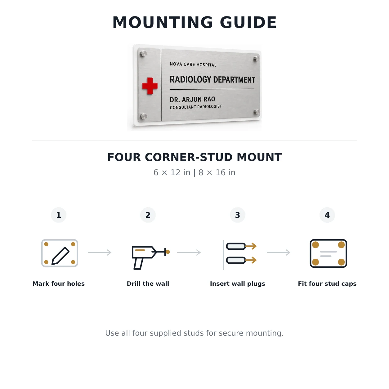 Hospital Department & Doctor Name Plate | Brushed Silver – step-by-step mounting and installation guide