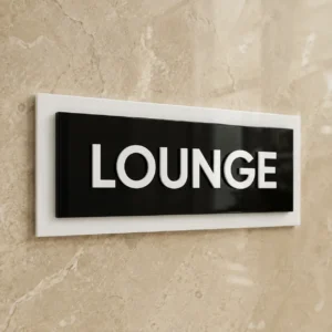 3-layer acrylic Lounge sign board, front product view, without Braille dots