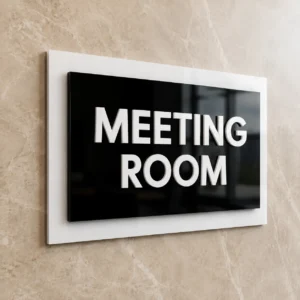 3-layer acrylic Meeting Room sign board, front product view, without Braille dots
