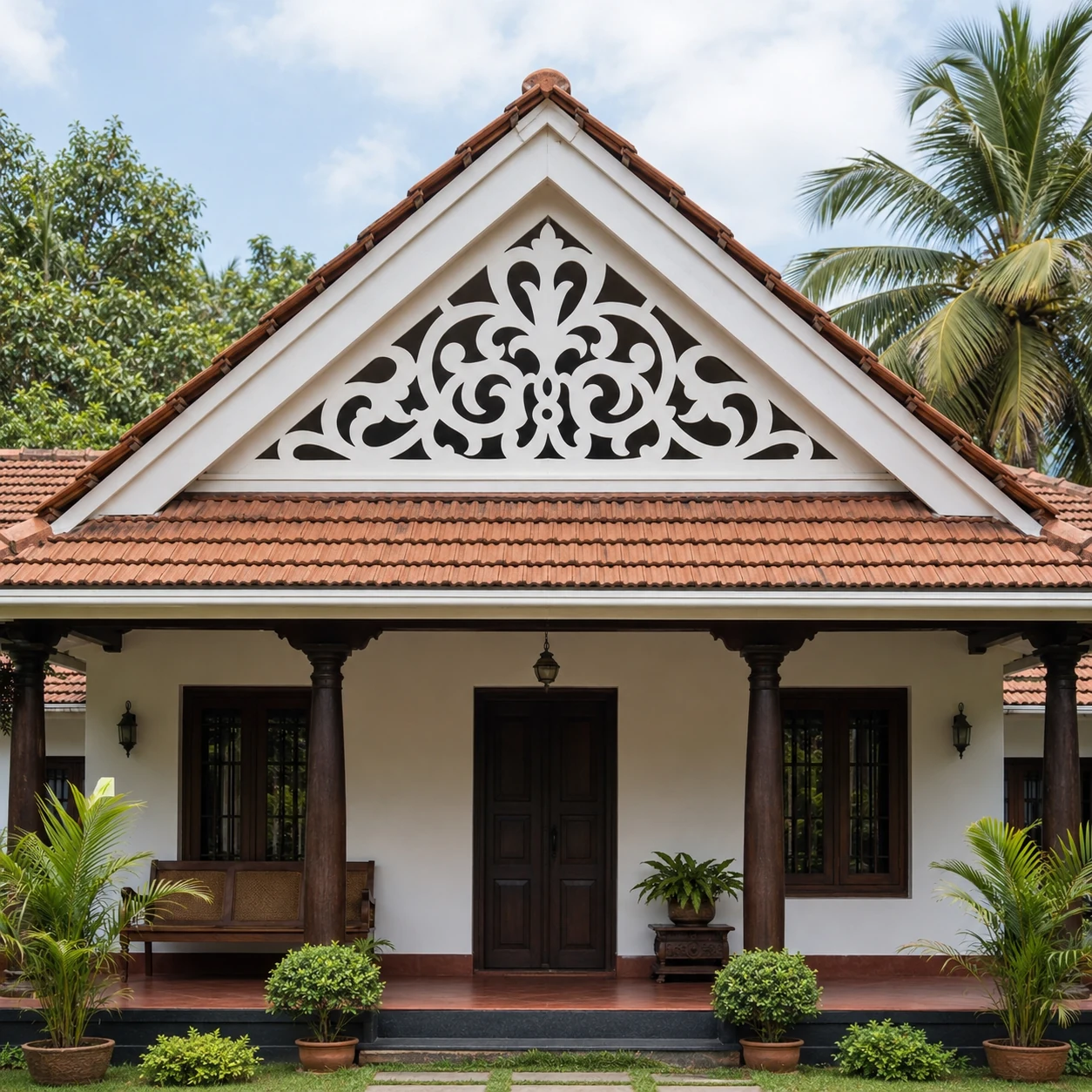 Fleur Scroll PVC Gable Jaali exterior installation view 3 by SS ARTS