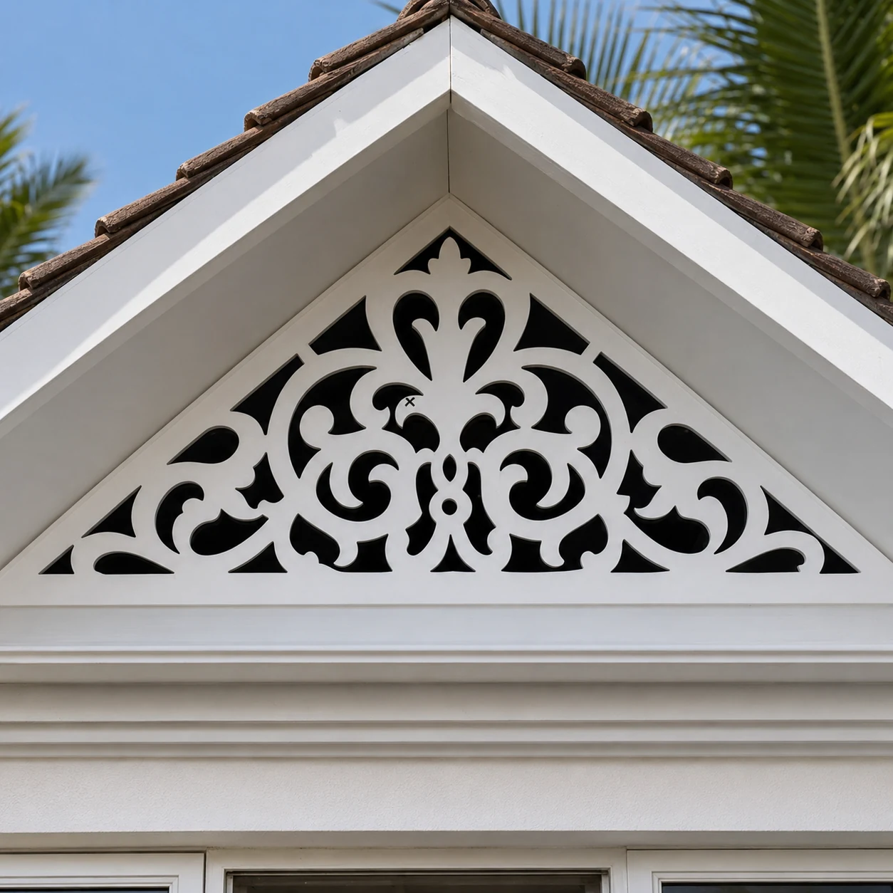 Fleur Scroll PVC Gable Jaali exterior installation view 4 by SS ARTS