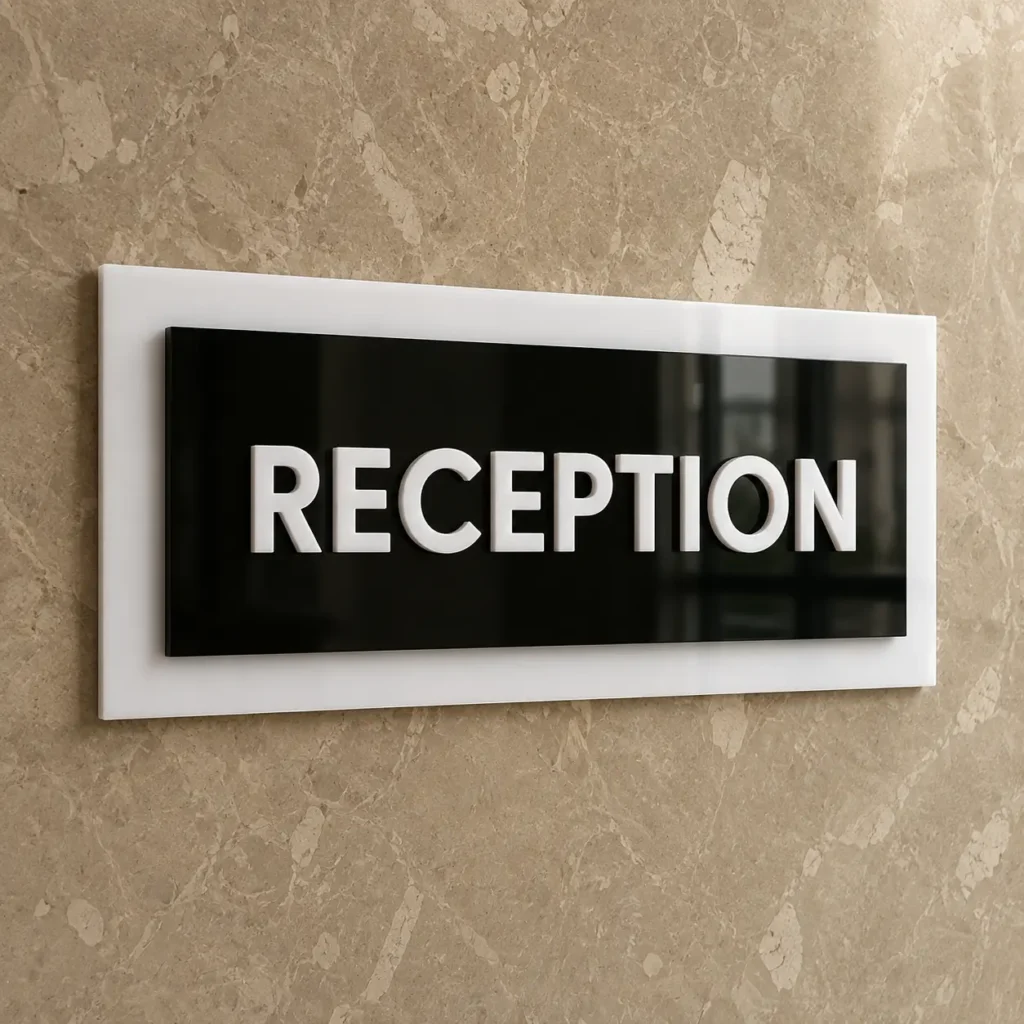 3-layer acrylic Reception sign board, front product view, without Braille dots