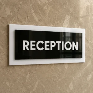 3-layer acrylic Reception sign board, front product view, without Braille dots