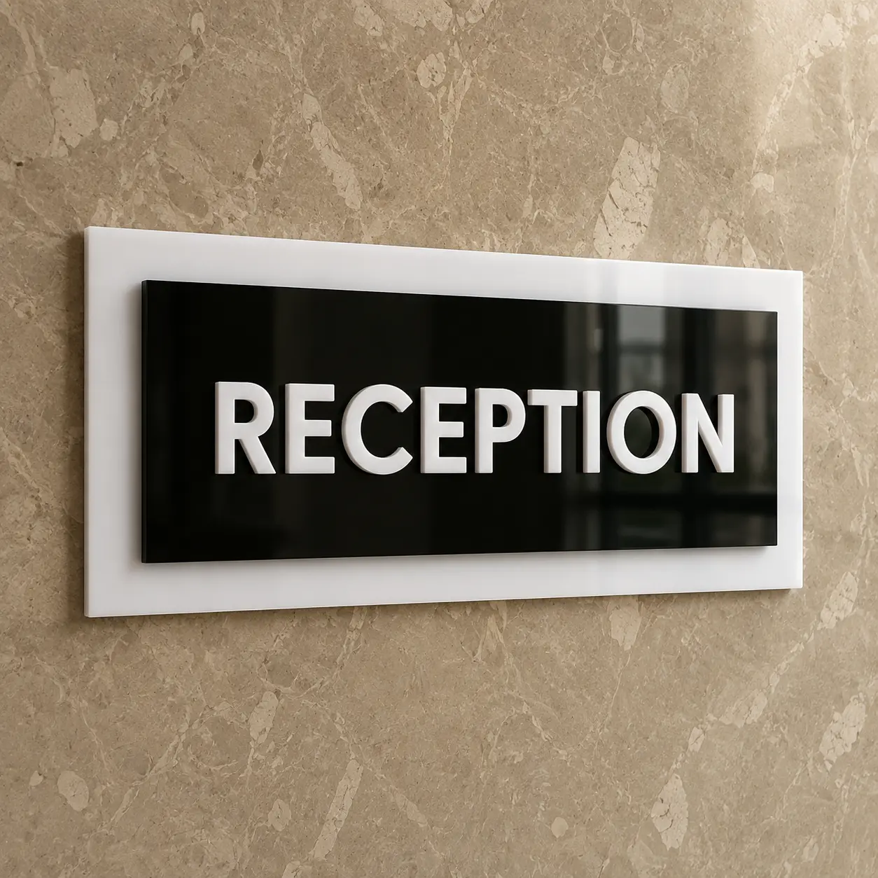 3-layer acrylic Reception sign board, front product view, without Braille dots