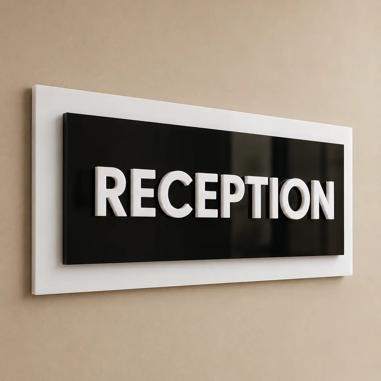 3-layer acrylic Reception sign board, angled product view, without Braille dots