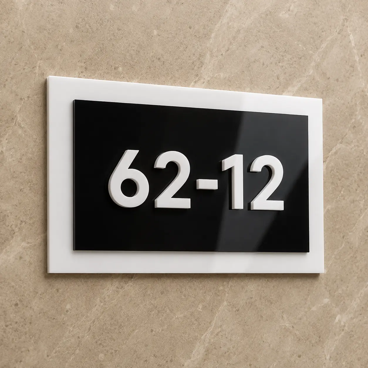 3-layer acrylic Room Number sign board, front product view, without Braille dots