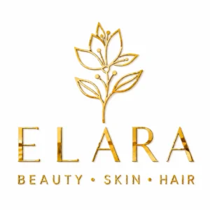 Custom ELARA gold mirror acrylic salon wall logo on a clean white background