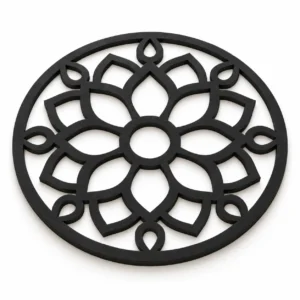 Single-piece black MDF lotus rangoli powder stencil