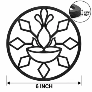 Single-piece black MDF diya rangoli powder stencil