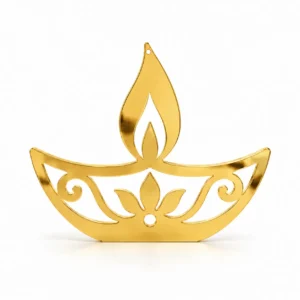 Mirror gold acrylic diya hanging set of 2 on a clean white background