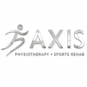 AXIS silver mirror acrylic physiotherapy clinic wall sign on a clean white background