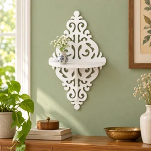 SS ARTS White Ornate Single Wall Shelf – styled lifestyle view