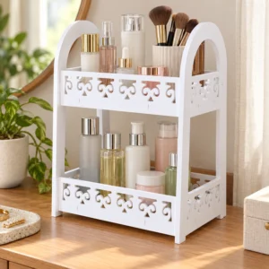 SS ARTS White Two-Tier Vanity & Desk Organizer – styled lifestyle view
