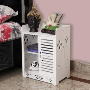SS ARTS White Floral Bedside Cabinet with Slatted Doors — lifestyle