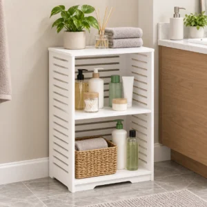 SS ARTS White Slatted Two-Tier Open Storage Stand — lifestyle