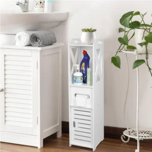 SS ARTS Slim White Bathroom Cabinet with Tissue Holder — lifestyle