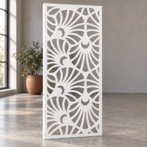 18 mm white PVC foam board abstract flower jaali with full-depth CNC router cutouts