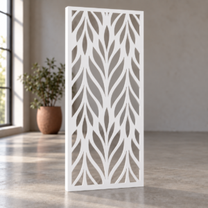 18 mm white PVC foam board flowing leaf jaali with full-depth CNC router cutouts