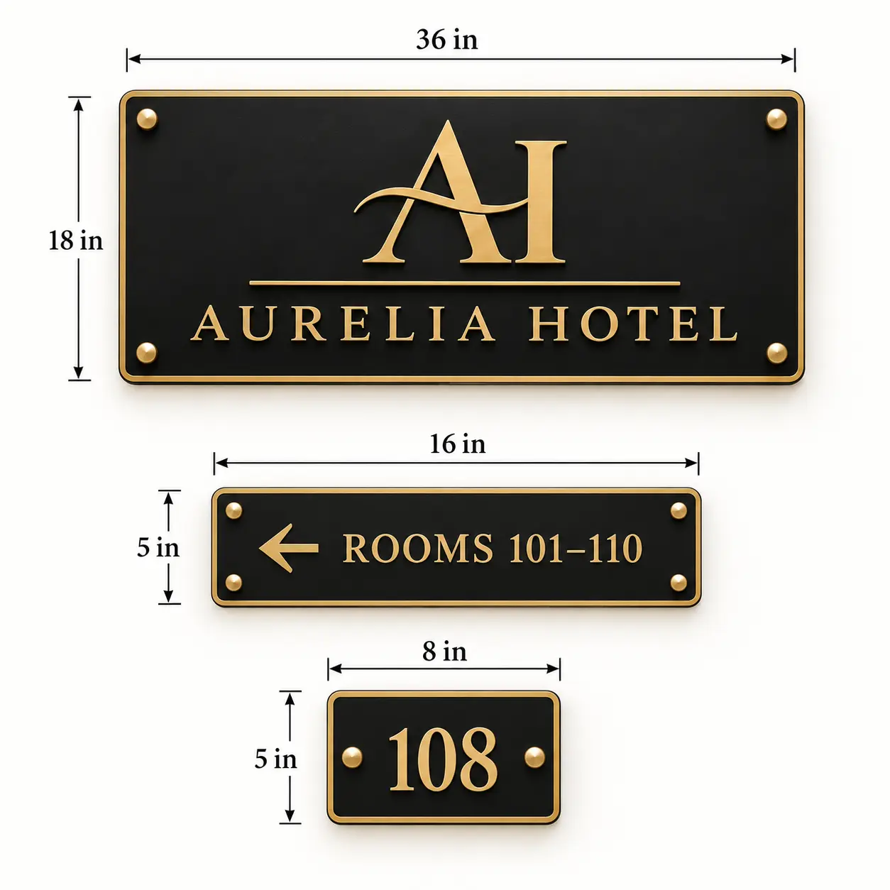 Recommended hotel signage sizes for reception, directions and room numbers