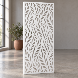 18 mm white PVC foam board leafy branch jaali with full-depth CNC router cutouts