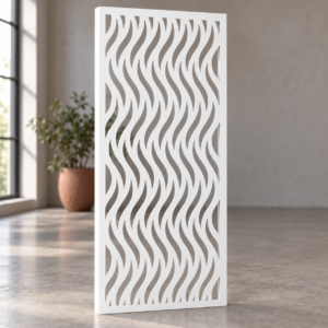 18 mm white PVC foam board flowing wave jaali with full-depth CNC router cutouts